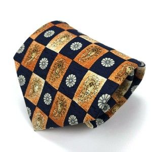 Ike Behar Tie Paisley & Geometric Blue Orange Elegant Office Men's Necktie 60"